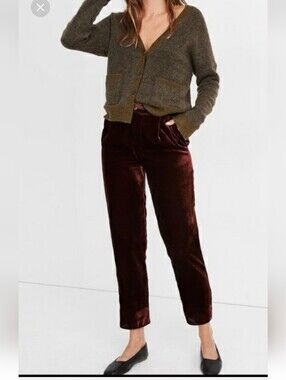 Madewell Crushed Velvet Straight-Leg Pants in Deep Burgundy